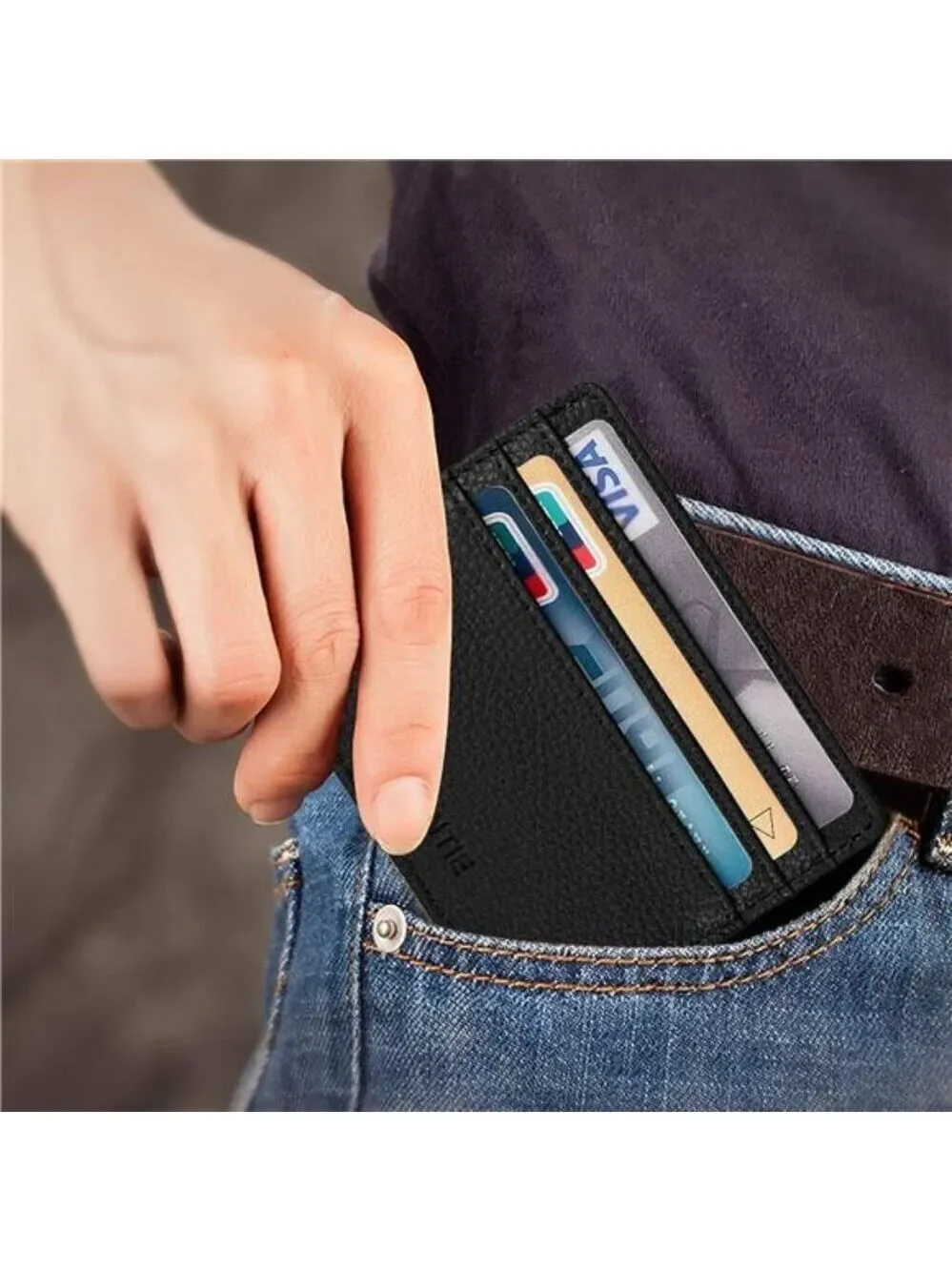 RFID Slim Card Holder Wallet with ID Window Front Pocket for Men Women